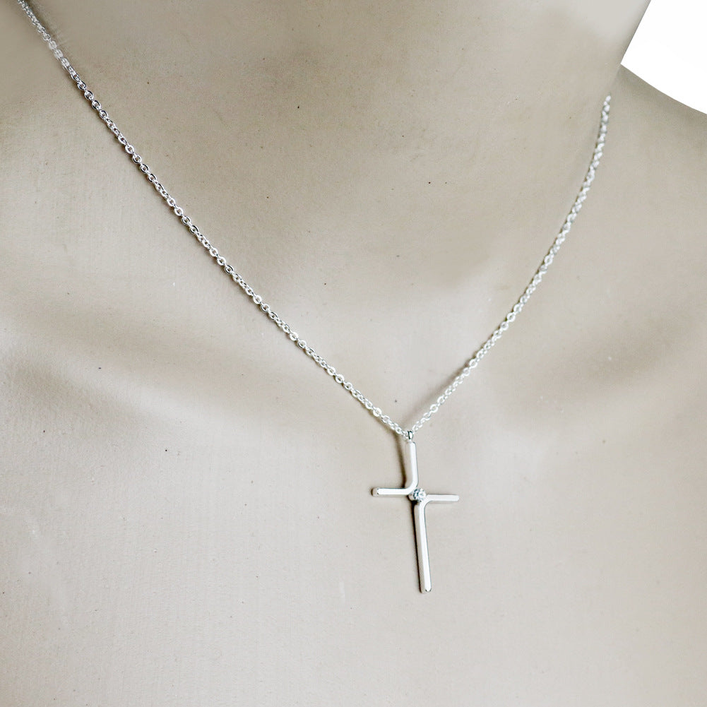 Cross Pendant Simple Necklace Titanium Steel Platinum - view 5