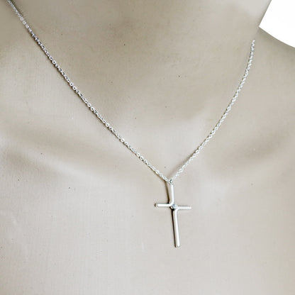 Cross Pendant Simple Necklace Titanium Steel Platinum - view 5