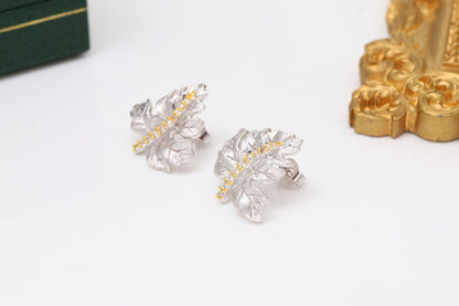 Gilded Leaf Stud Earrings in Silver — product photograph 3