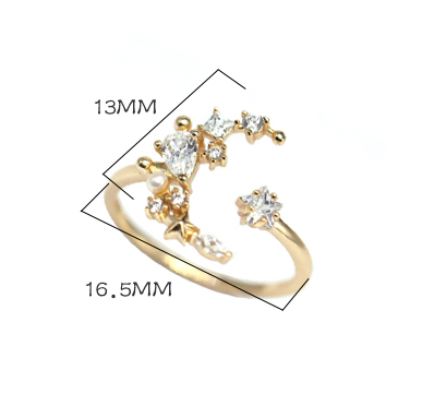 Star-Moon Open Ring in Gold-Tone Silver - product view 2