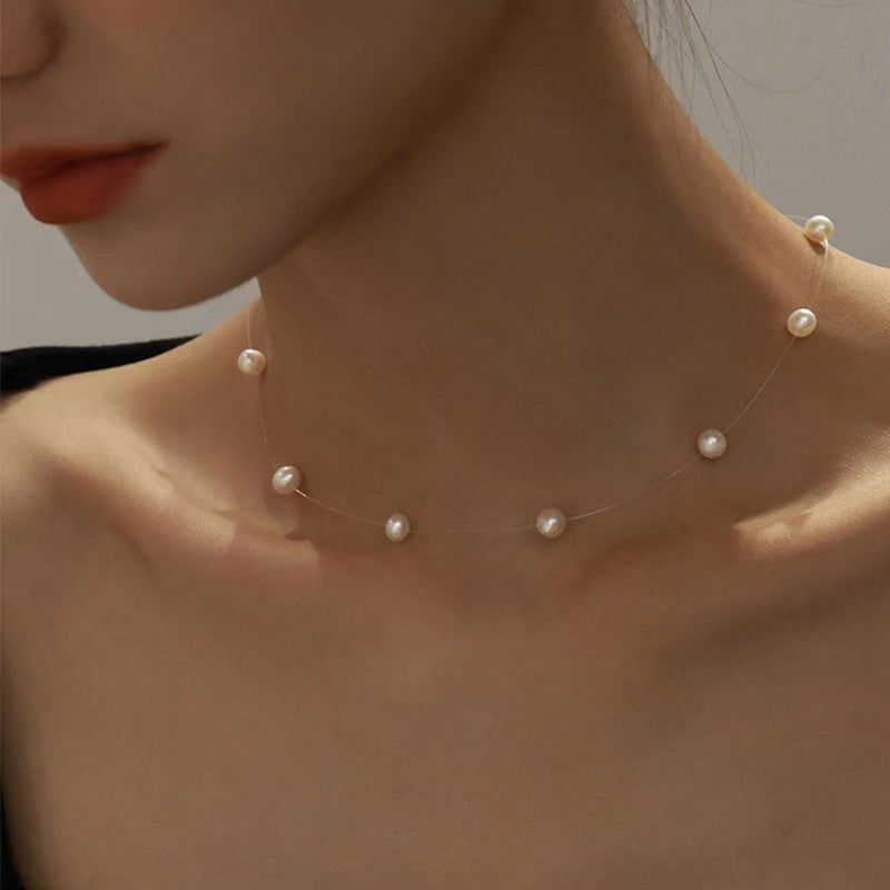 Floating Pearl-Accent Necklace with Silver Details - view 1