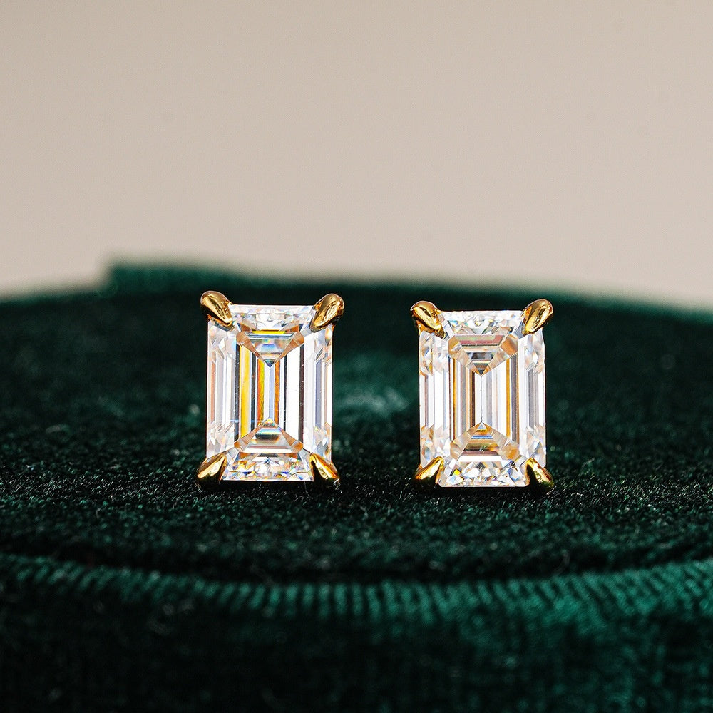 Step-Cut Moissanite Silver Stud Earrings - product view 5