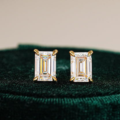 Step-Cut Moissanite Silver Stud Earrings - product view 5