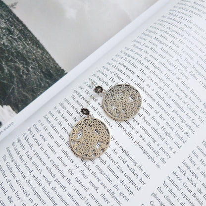 Filigree Medallion Drop Earrings in Silver — product photograph 2