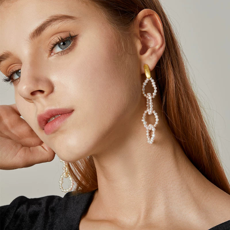 Freshwater Pearl Chain Drop Earrings - product view 4