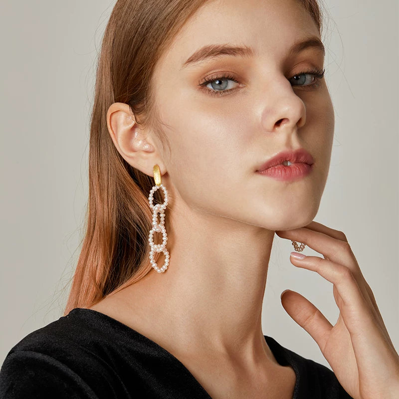 Freshwater Pearl Chain Drop Earrings - product view 3