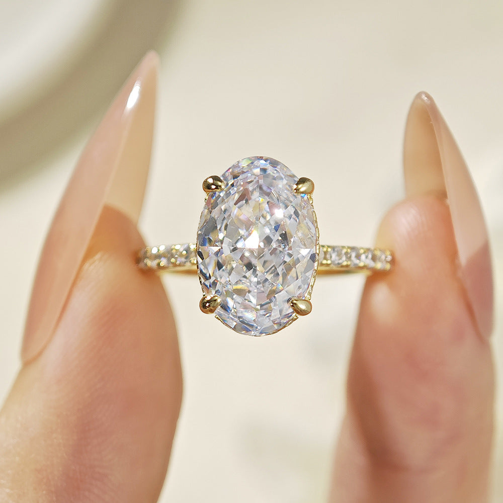 S925 Sterling Silver Oval Pigeon Egg Ice-flower Cut Cubic Zirconia Ring For Women