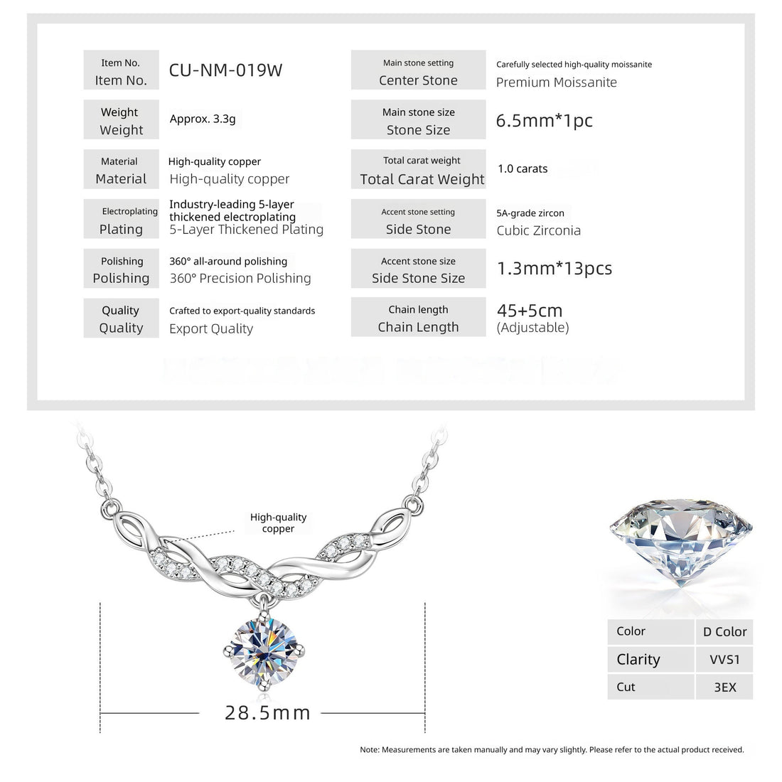 Geometric Round Moissanite Versatile Light-Luxury Necklace