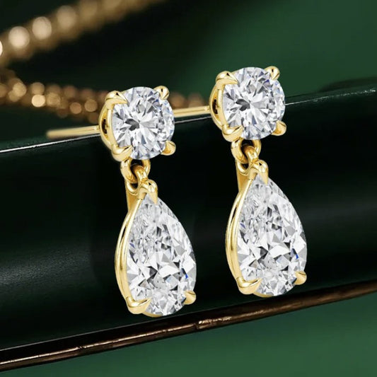 Gold-Tone Teardrop Moissanite Earrings - view 1