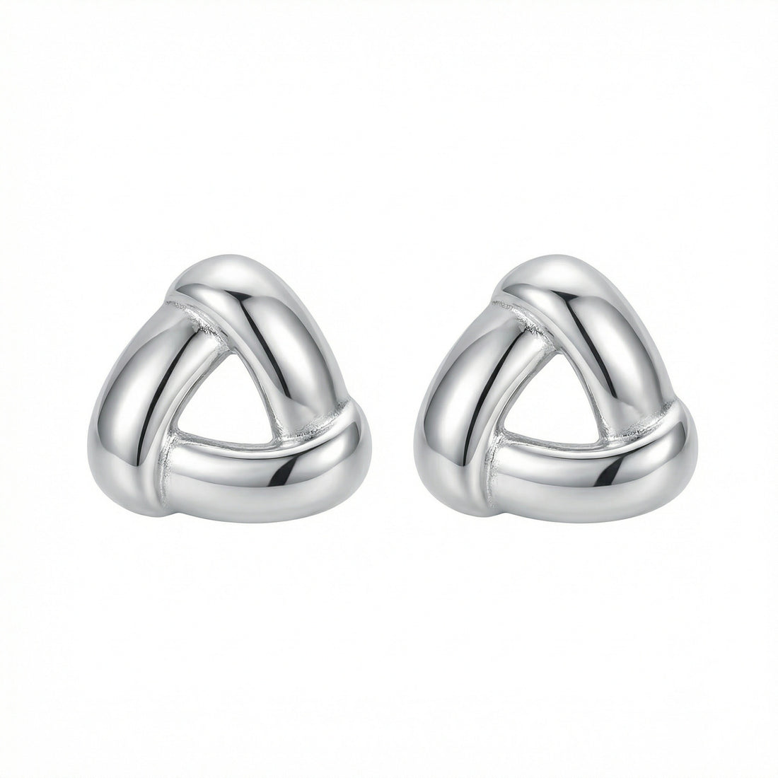 Triangular Knot Stud Earrings in Silver