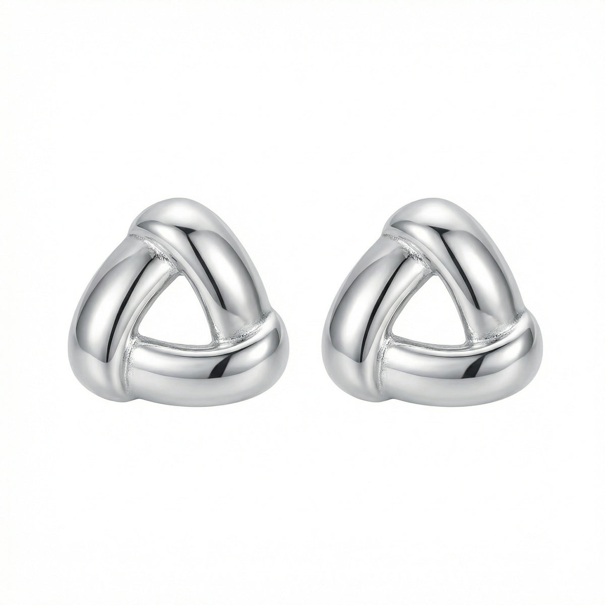 Triangular Knot Stud Earrings in Silver - view 1