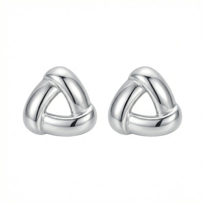 Triangular Knot Stud Earrings in Silver - view 1