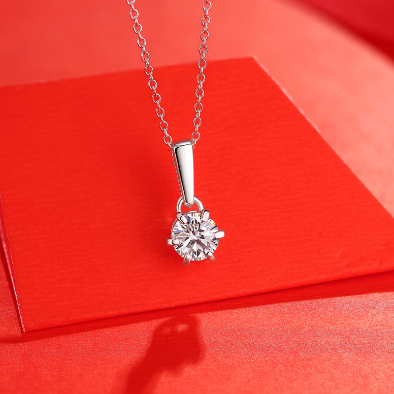 Crown-Set Moissanite Pendant Necklace in Silver - product view 3