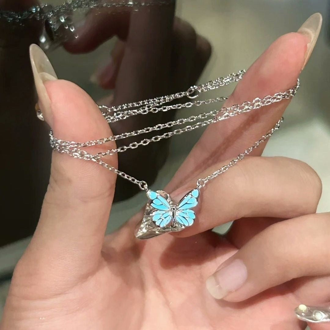 Fashion Blue Luminous Butterfly Necklace Bracelet Set For Glow In The Dark - view 5