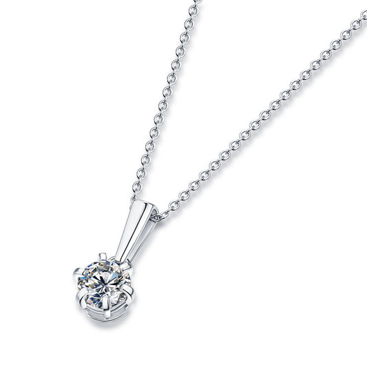 Crown-Set Moissanite Pendant Necklace in Silver - product view 1
