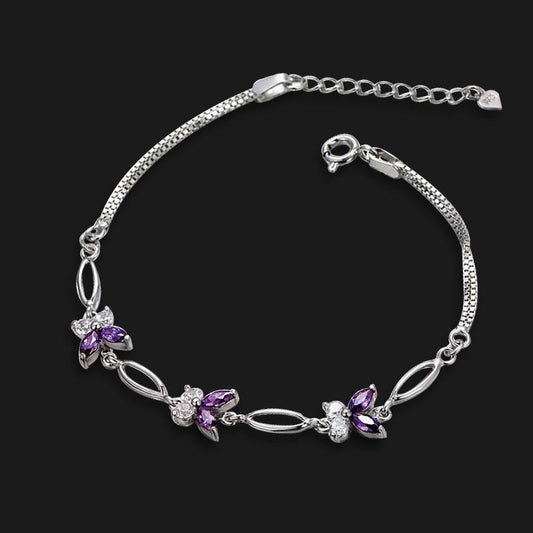 Violet Butterfly Link Bracelet in Silver - view 1