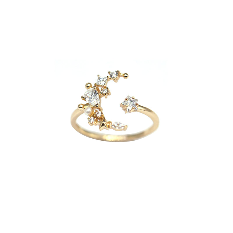 Star-Moon Open Ring in Gold-Tone Silver - product view 1
