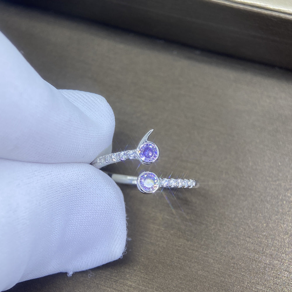 Purple Zircon Flower Open Ring in Silver - product view 5