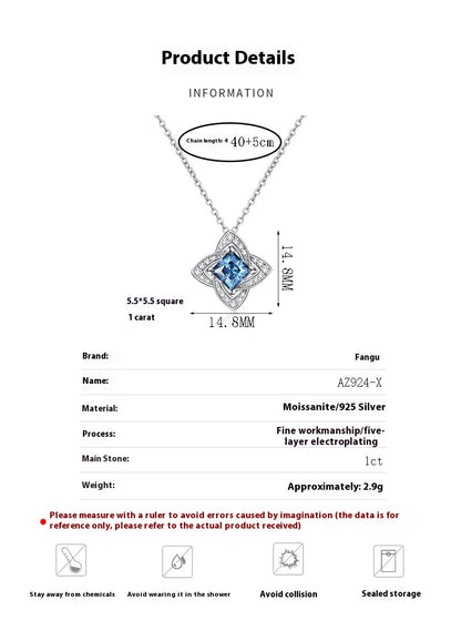 Blue Moissanite Silver Pendant Necklace - product view 2