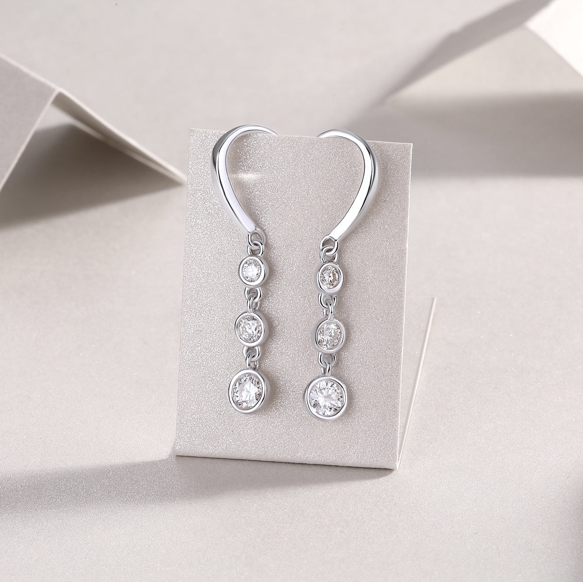 Classic Multi-diamond Set Moissanite Silver Earrings - view 3