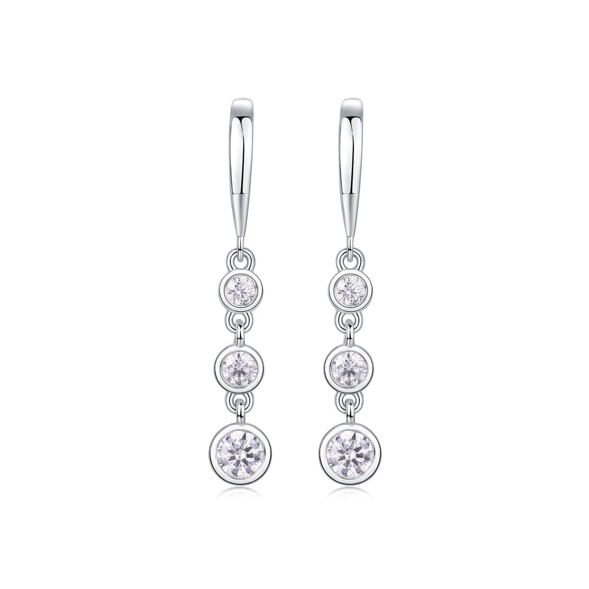 Classic Multi-diamond Set Moissanite Silver Earrings - view 5