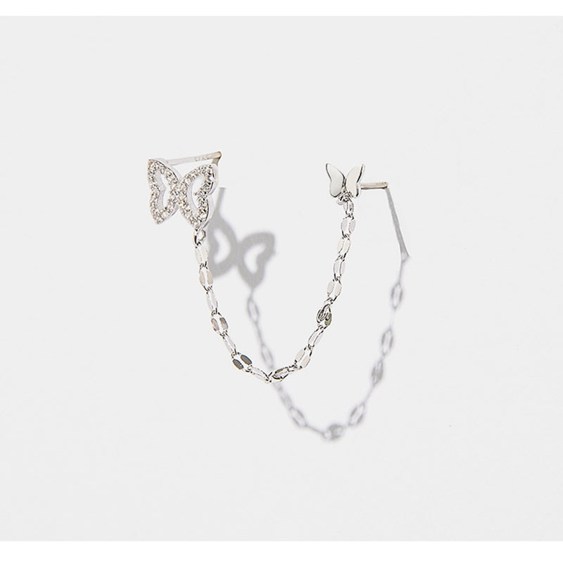 Linked Butterfly Chain Stud Earrings in S925 Silver — product photograph 1