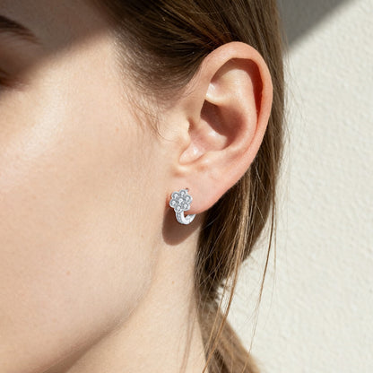 Floral Moissanite Silver Huggie Earrings - product view 3