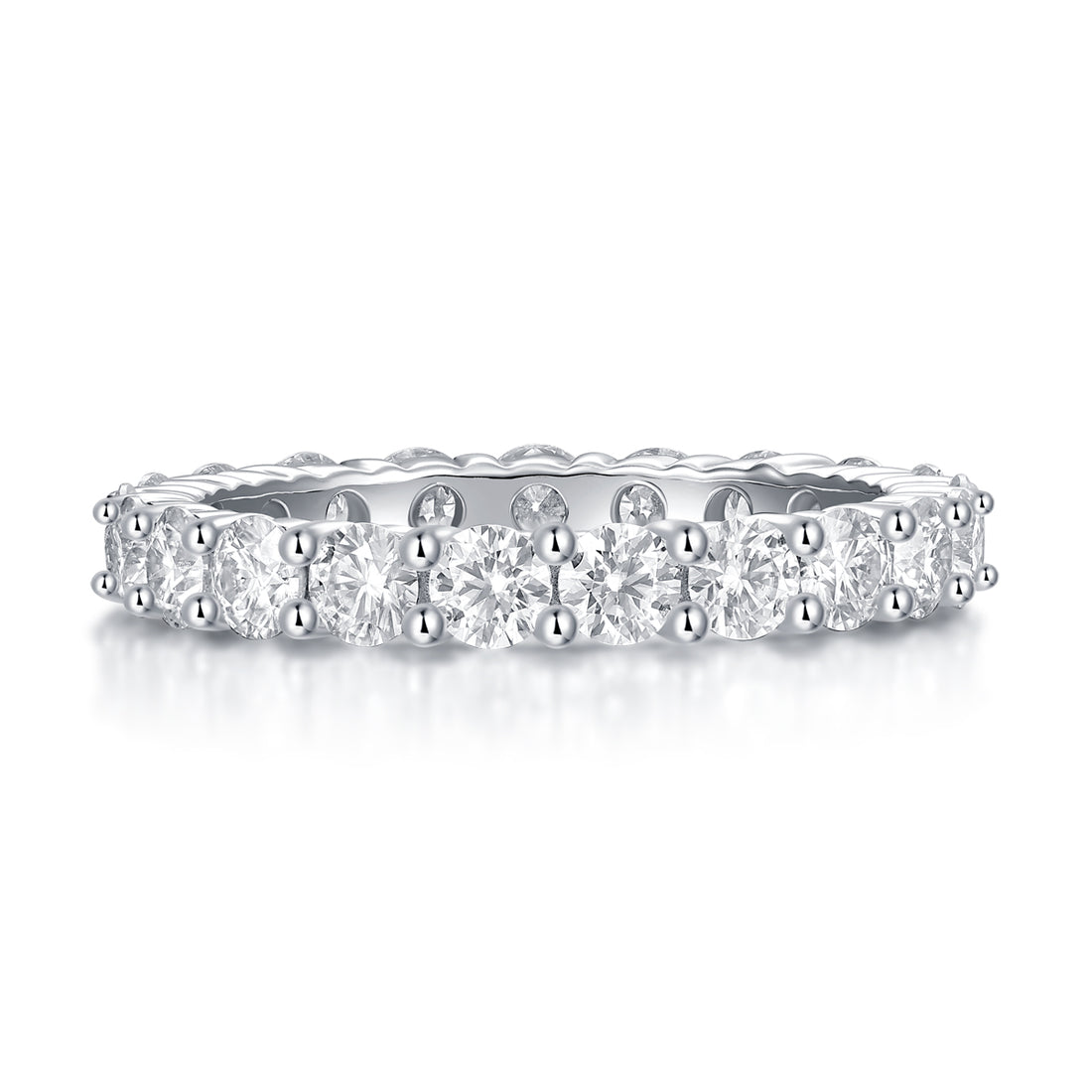S925 Silver 2.1g Platinum Plated Moissanite Eternity Ring, 3.0mm 19pcs D VVS1 Band
