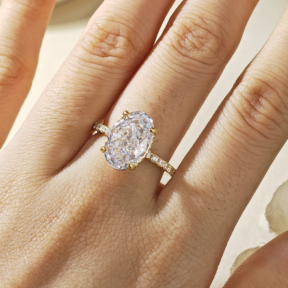 S925 Sterling Silver Oval Pigeon Egg Ice-flower Cut Cubic Zirconia Ring For Women