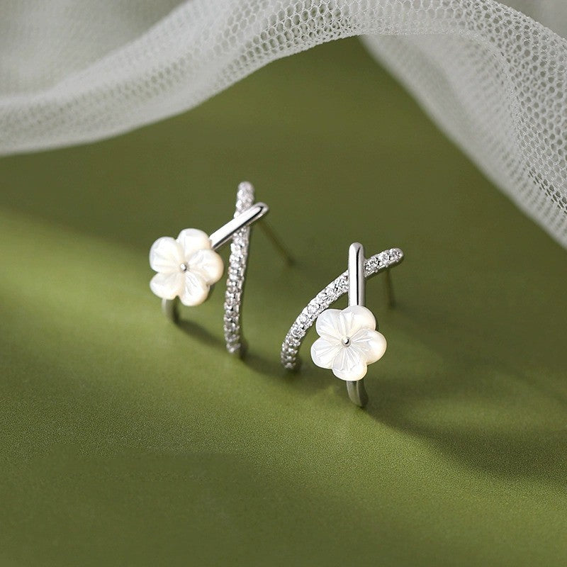 White Blossom Bar Stud Earrings in Silver — product photograph 2