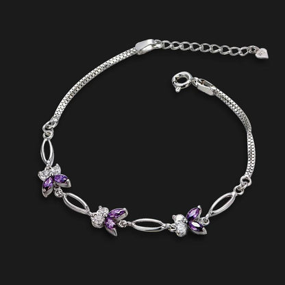 Violet Butterfly Link Bracelet in Silver — product photograph 2