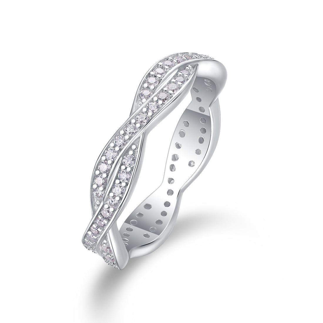 S925 Silver 3.2g Platinum Plated Moissanite Ring, 4.36mm Twisted Pave Band, GRA