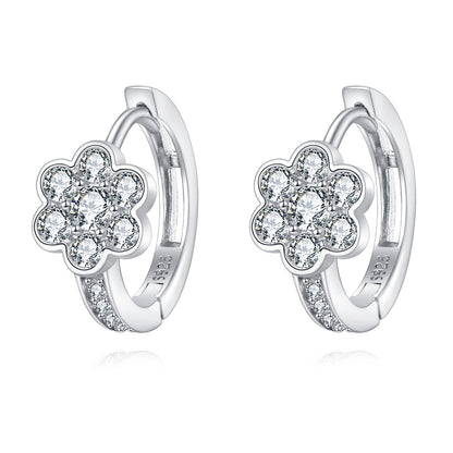 Floral Moissanite Silver Huggie Earrings - product view 1