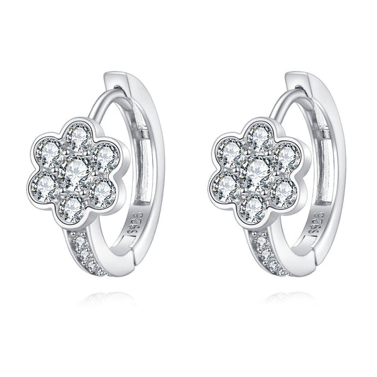 Floral Moissanite Silver Huggie Earrings - product view 1