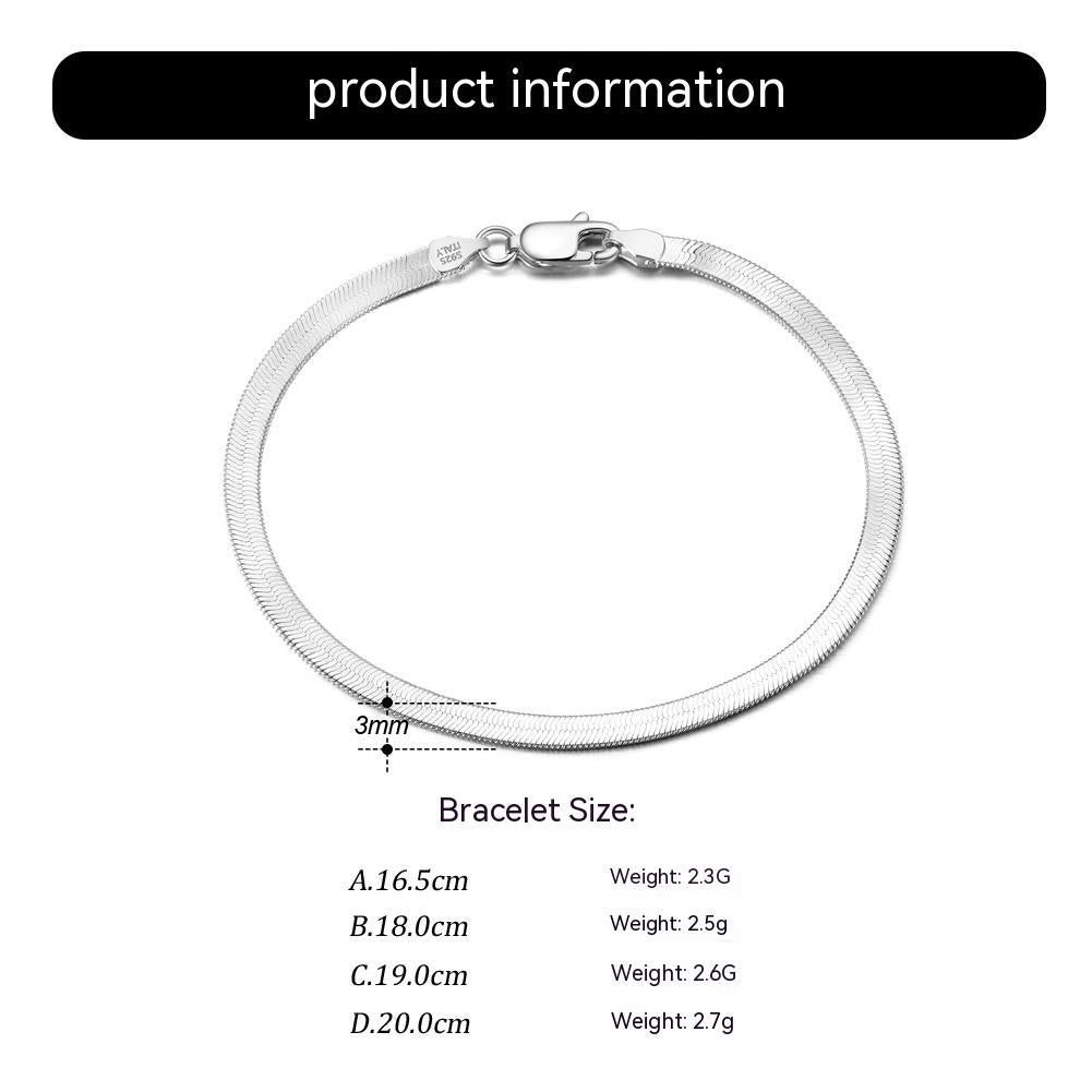 S925 Sterling Silver Bracelet Flat Snake Bone - view 3