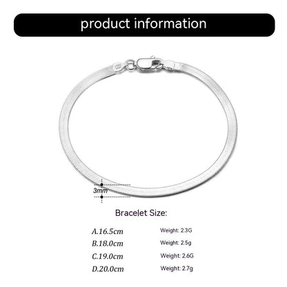S925 Sterling Silver Bracelet Flat Snake Bone - view 3