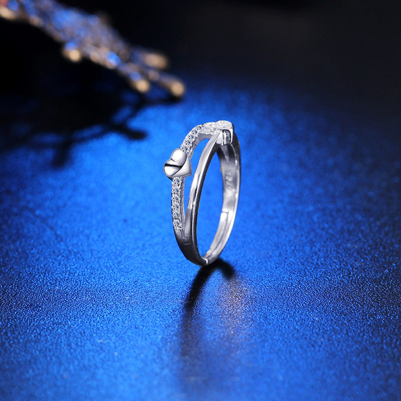Twin Heart Open Silver Ring - product view 3