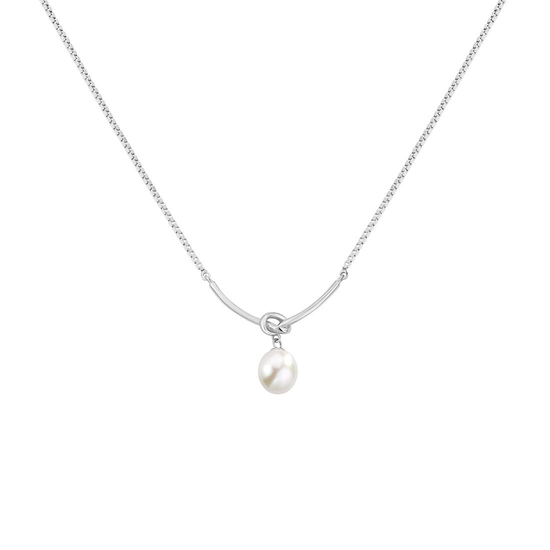 Knot & Pearl Drop Necklace in Gold-Tone Silver - view 6