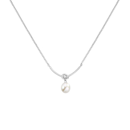 Knot & Pearl Drop Necklace in Gold-Tone Silver - view 6