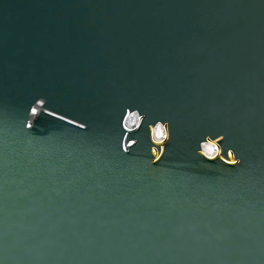 Petite Tulip Stud Earrings in Gold-Tone Silver - view 1