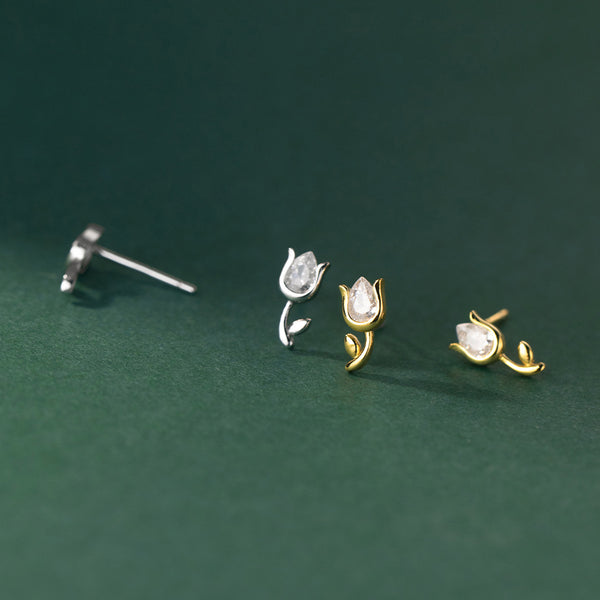 Petite Tulip Stud Earrings in Gold-Tone Silver