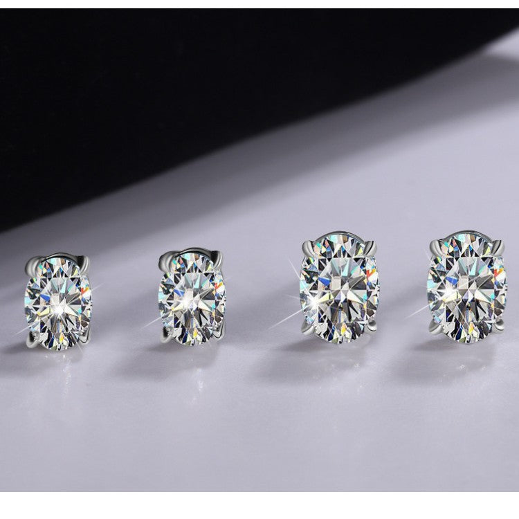 Oval Moissanite Stud Earrings in Silver - product view 4