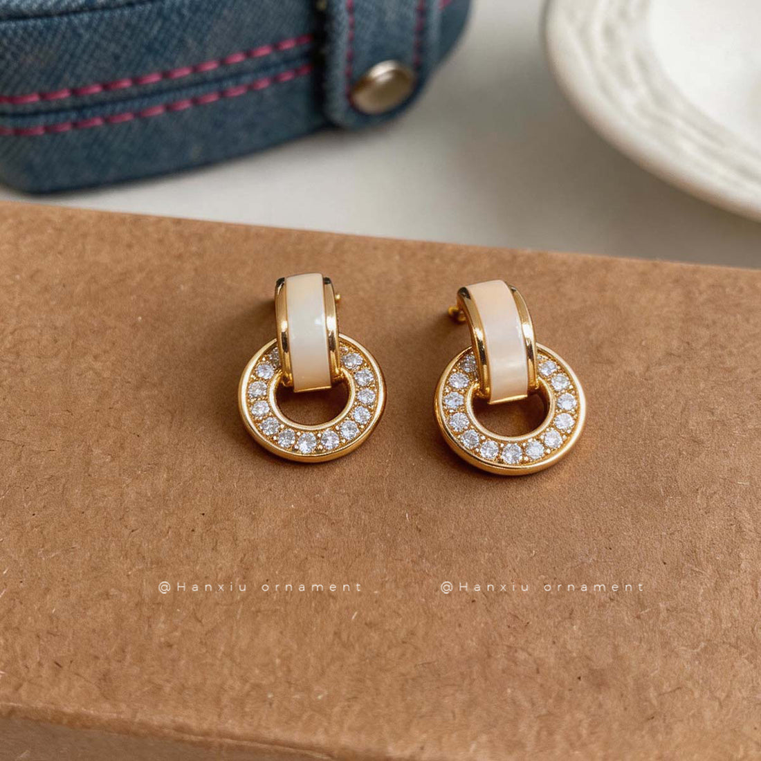 S925 Sterling Silver Pin Korean Style Geometric Round Inlaid Zircon Stud Earrings