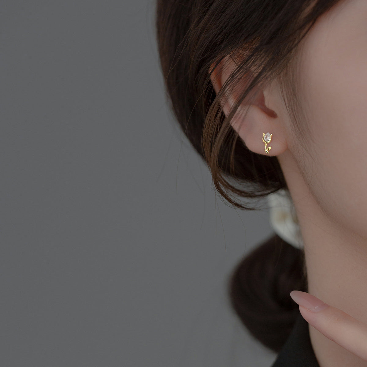 Petite Tulip Stud Earrings in Gold-Tone Silver — product photograph 3