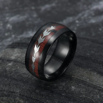 Stainless Steel Wood Grain Arrow Inlaid Ring - view 3