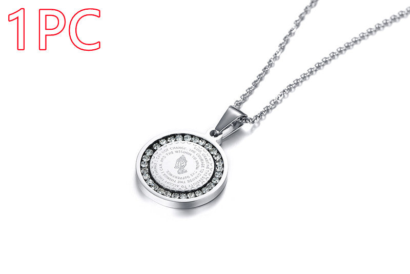 Stainless Steel Rhinestone Prayer Scripture Pendant - view 2