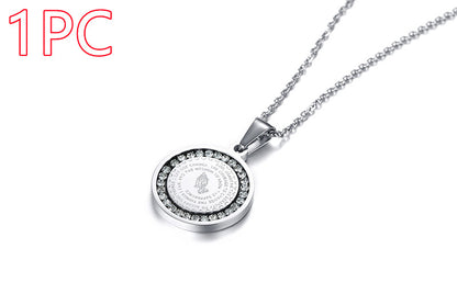 Stainless Steel Rhinestone Prayer Scripture Pendant - view 2