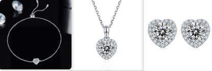 Light Luxury 925 Silver Necklace Earring Bracelet Love Design Moissanite