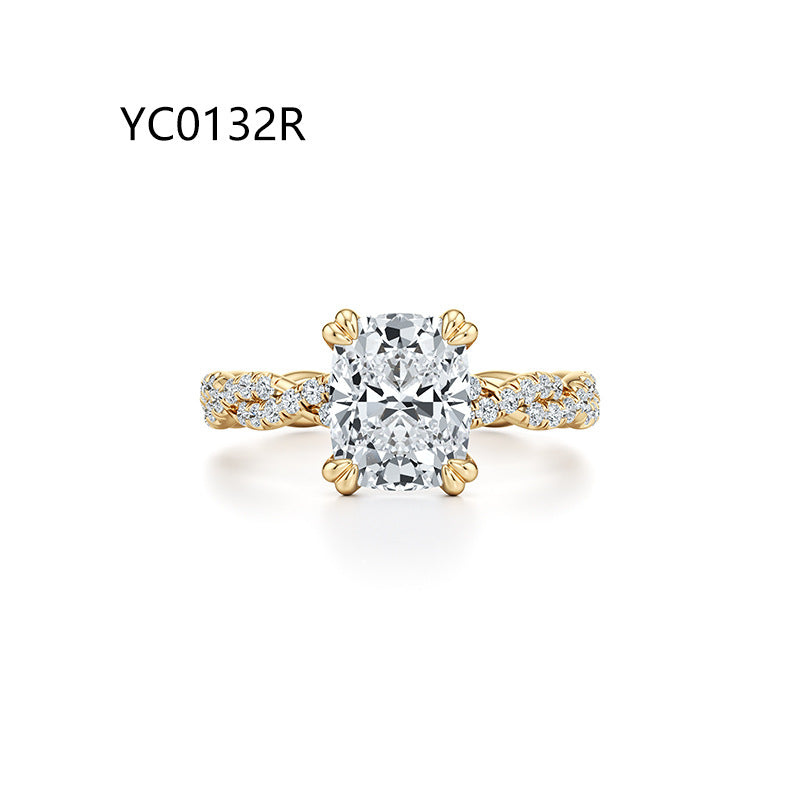 S925 Sterling Silver 18K Gold Plated Moissanite Ring - Twisted Rope Design Full Paved...