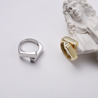 Gold-Tone Geometric Cross Ring in Silver - product view 3